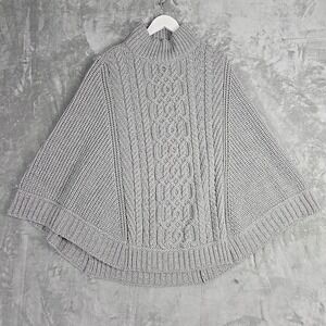 Aran Crafts Womens Merino Wool Cable Knit Poncho Cape Large Grey